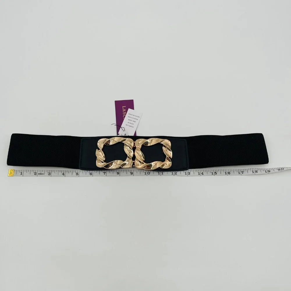 Lascana New Women's Black and Gold Square Waist Belt Size‎ L Elastic